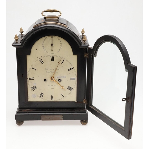 1143 - A GEORGE III EBONISED BRACKET CLOCK. the 7.5