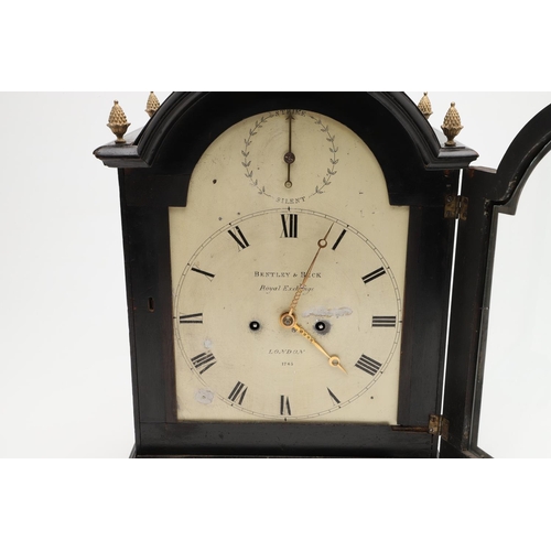 1143 - A GEORGE III EBONISED BRACKET CLOCK. the 7.5