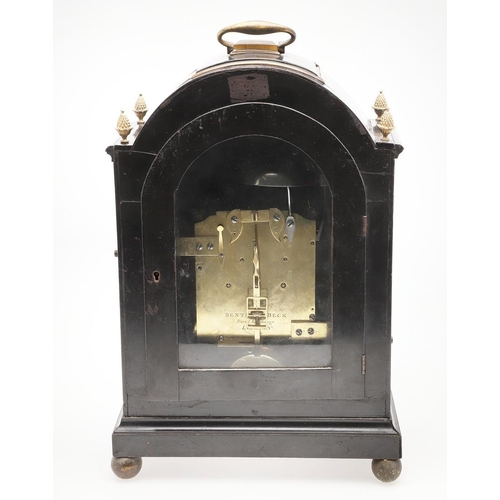 1143 - A GEORGE III EBONISED BRACKET CLOCK. the 7.5