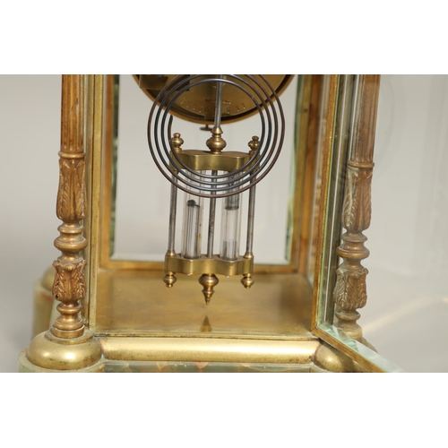 1157 - A FRENCH ONYX FOUR GLASS MANTEL CLOCK. late 19th century, the painted dial with ornate brass chasing... 