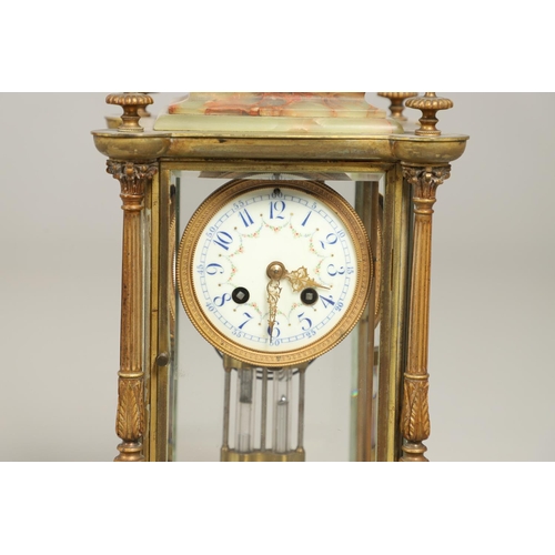 1157 - A FRENCH ONYX FOUR GLASS MANTEL CLOCK. late 19th century, the painted dial with ornate brass chasing... 