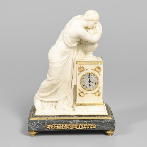 1159 - A FINE QUALITY 19TH CENTURY FRENCH MARBLE MANTEL CLOCK. the silvered dial with Roman numerals, subsi... 