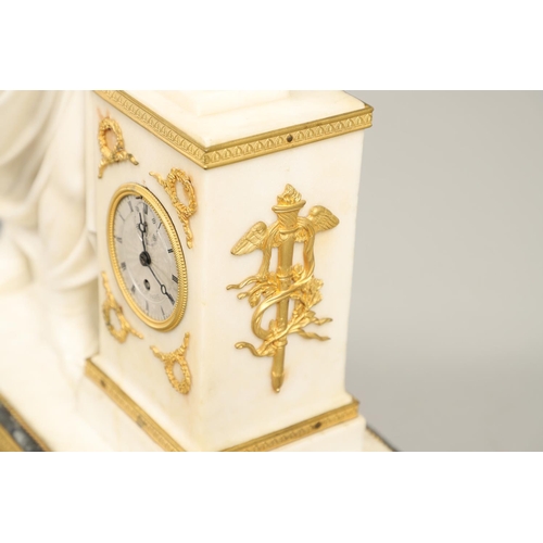 1159 - A FINE QUALITY 19TH CENTURY FRENCH MARBLE MANTEL CLOCK. the silvered dial with Roman numerals, subsi... 