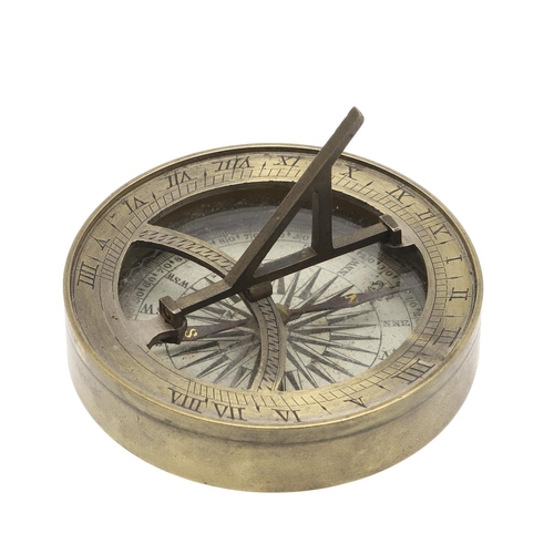 1162 - AN EARLY 19TH CENTURY BRASS POCKET SUNDIAL COMPASS. by William Simms (1793 - 1860), the circular cas... 