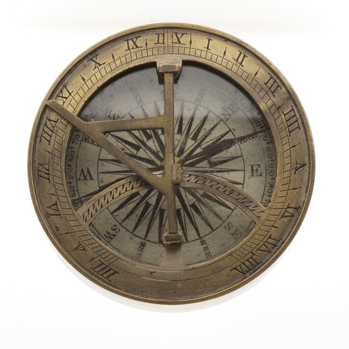 1162 - AN EARLY 19TH CENTURY BRASS POCKET SUNDIAL COMPASS. by William Simms (1793 - 1860), the circular cas... 