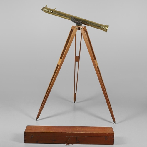 1163 - A LARGE CASED BRASS TELESCOPE. by Broadhurst, Clarkson & Co, with 'Sun & Star Diagonals', in a fitte... 