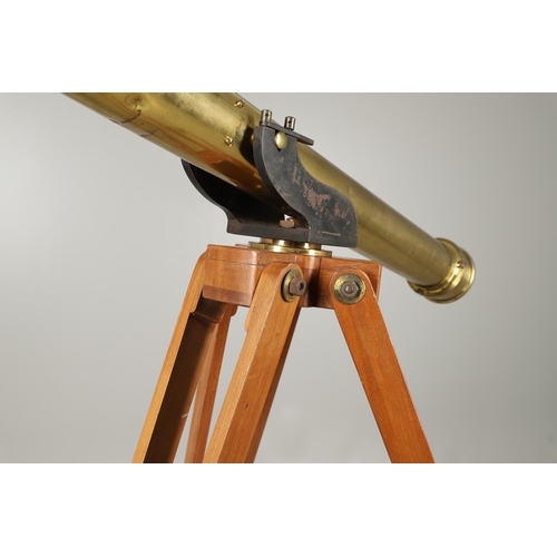 1163 - A LARGE CASED BRASS TELESCOPE. by Broadhurst, Clarkson & Co, with 'Sun & Star Diagonals', in a fitte... 