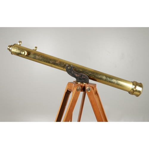 1163 - A LARGE CASED BRASS TELESCOPE. by Broadhurst, Clarkson & Co, with 'Sun & Star Diagonals', in a fitte... 