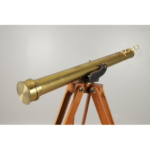 1163 - A LARGE CASED BRASS TELESCOPE. by Broadhurst, Clarkson & Co, with 'Sun & Star Diagonals', in a fitte... 