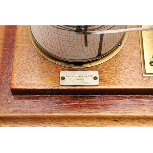 1164 - AN OAK CASED 'STORMOGRAPH' BAROGRAPH. by Short & Mason of London, in an oak case with cylindrical dr... 