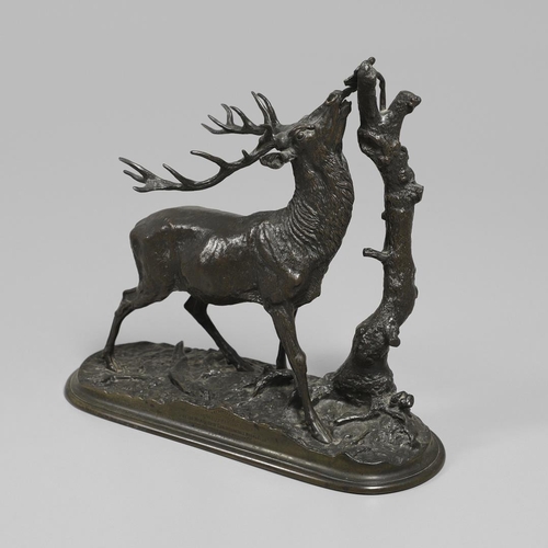 1168 - A COALBROOKDALE BRONZE OF A STAG. late 19th/ early 20th century, the stag naturalistically modelled ... 