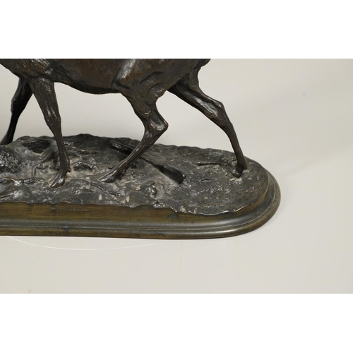 1168 - A COALBROOKDALE BRONZE OF A STAG. late 19th/ early 20th century, the stag naturalistically modelled ... 