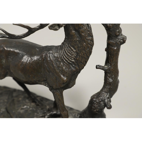 1168 - A COALBROOKDALE BRONZE OF A STAG. late 19th/ early 20th century, the stag naturalistically modelled ... 