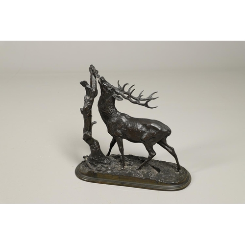 1168 - A COALBROOKDALE BRONZE OF A STAG. late 19th/ early 20th century, the stag naturalistically modelled ... 