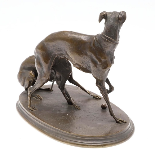 1169 - AFTER PIERRE JULES MENE (1810-1879), 'JIJI AND GISELLA'. an animalier bronze group of two whippets p... 