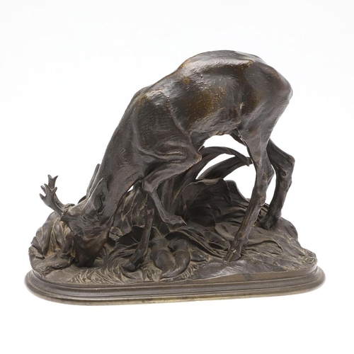 1170 - AFTER PIERRE JULES MENE (1810-1879), BRONZE STUDY OF A BUCK. modelled in a grazing pose upon a natur... 