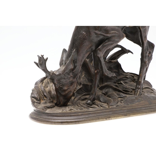 1170 - AFTER PIERRE JULES MENE (1810-1879), BRONZE STUDY OF A BUCK. modelled in a grazing pose upon a natur... 