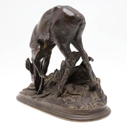 1170 - AFTER PIERRE JULES MENE (1810-1879), BRONZE STUDY OF A BUCK. modelled in a grazing pose upon a natur... 