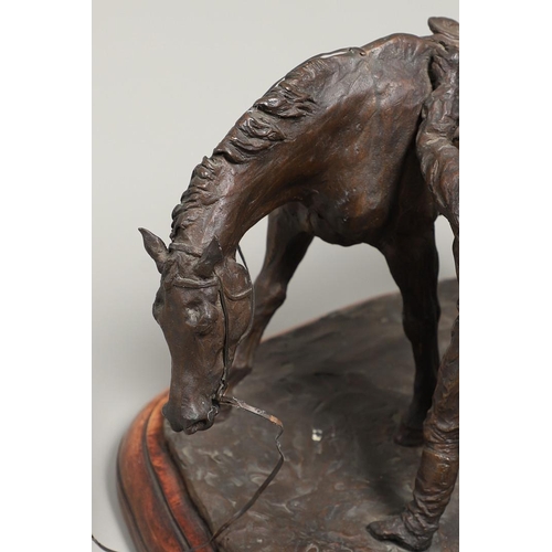 1171 - PHILIP BLACKER (BRITISH, b.1949), 'RACEHORSE WITH JOCKEY AND OWNER'. (d) bronze, signed 'PB' and dat... 