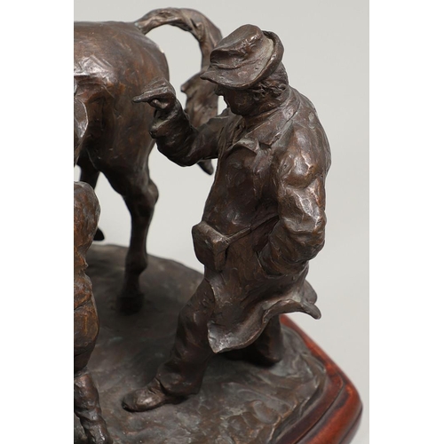 1171 - PHILIP BLACKER (BRITISH, b.1949), 'RACEHORSE WITH JOCKEY AND OWNER'. (d) bronze, signed 'PB' and dat... 