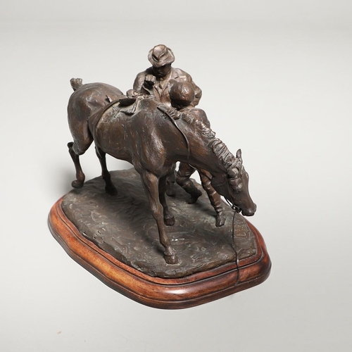 1171 - PHILIP BLACKER (BRITISH, b.1949), 'RACEHORSE WITH JOCKEY AND OWNER'. (d) bronze, signed 'PB' and dat... 