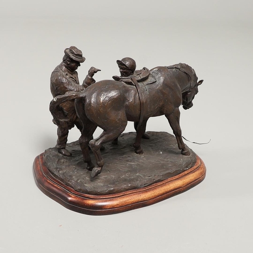 1171 - PHILIP BLACKER (BRITISH, b.1949), 'RACEHORSE WITH JOCKEY AND OWNER'. (d) bronze, signed 'PB' and dat... 