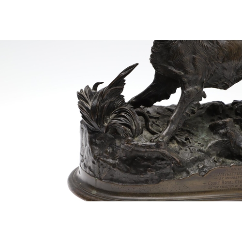 1172 - PIERRE-JULES MENE (1810-1871) 'PARTRIDGE HUNTING'. a late19th/early 20th century bronze study of a P... 