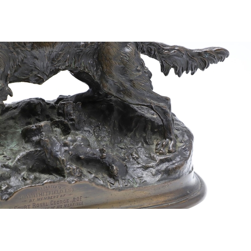 1172 - PIERRE-JULES MENE (1810-1871) 'PARTRIDGE HUNTING'. a late19th/early 20th century bronze study of a P... 