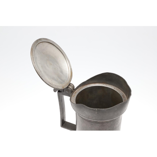 1174 - TWO MID-LATE 19TH CENTURY FRENCH PEWTER LIDDED MEASURES. of double and single litre size, the talles... 