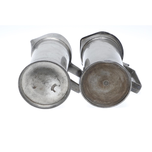 1174 - TWO MID-LATE 19TH CENTURY FRENCH PEWTER LIDDED MEASURES. of double and single litre size, the talles... 