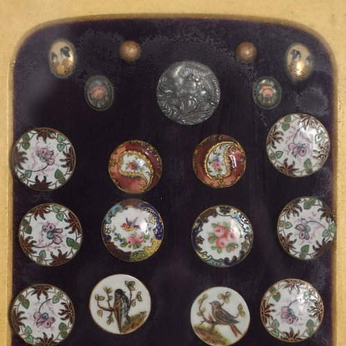 1175 - A DISPLAY OF 19TH CENTURY AND LATER CONTINENTAL ENAMEL AND GILT METAL BUTTONS. comprising: a set of ... 