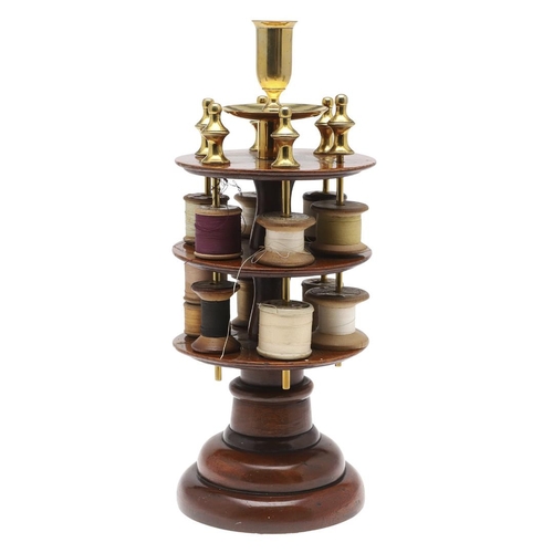 1176 - A LATE 19TH CENTURY MAHOGANY AND BRASS COTTON REEL HOLDER. the two tiers holding 12 cotton reels on ... 