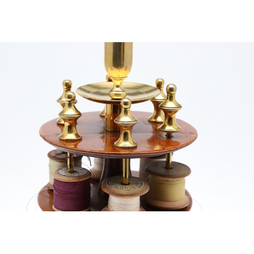 1176 - A LATE 19TH CENTURY MAHOGANY AND BRASS COTTON REEL HOLDER. the two tiers holding 12 cotton reels on ... 