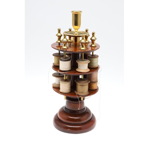 1176 - A LATE 19TH CENTURY MAHOGANY AND BRASS COTTON REEL HOLDER. the two tiers holding 12 cotton reels on ... 