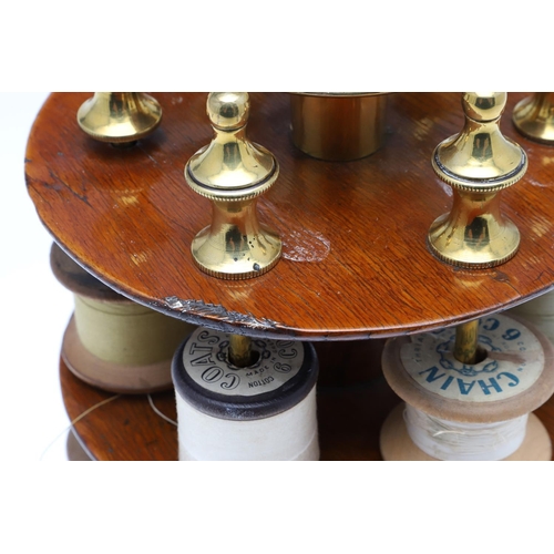 1176 - A LATE 19TH CENTURY MAHOGANY AND BRASS COTTON REEL HOLDER. the two tiers holding 12 cotton reels on ... 