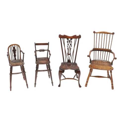 1178 - AN EARLY 20TH CENTURY MINIATURE WINDSOR ELBOW CHAIR. in the 19th century style, possibly sycamore, t... 