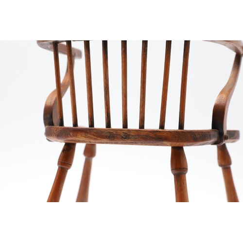 1178 - AN EARLY 20TH CENTURY MINIATURE WINDSOR ELBOW CHAIR. in the 19th century style, possibly sycamore, t... 