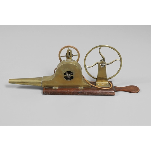 1179 - 19TH CENTURY BRASS BELT DRIVEN PEAT BELLOWS. possibly Irish, with a double pulley wheel mechanism, m... 