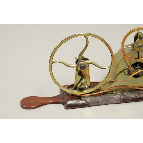 1179 - 19TH CENTURY BRASS BELT DRIVEN PEAT BELLOWS. possibly Irish, with a double pulley wheel mechanism, m... 