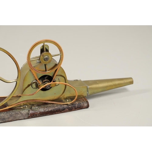 1179 - 19TH CENTURY BRASS BELT DRIVEN PEAT BELLOWS. possibly Irish, with a double pulley wheel mechanism, m... 