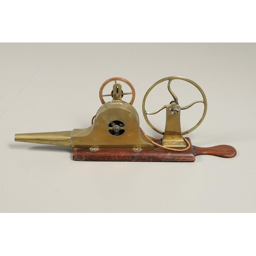 1179 - 19TH CENTURY BRASS BELT DRIVEN PEAT BELLOWS. possibly Irish, with a double pulley wheel mechanism, m... 