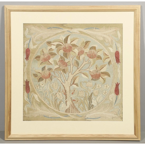 1184 - A WILLIAM MORRIS 'APPLE TREE' DESIGN EMBROIDERY. early 20th century, formerly mounted within a fires... 