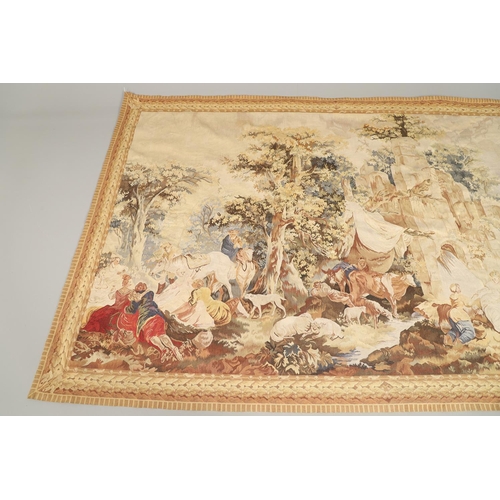 1186 - A VERDURE TAPESTRY. woven in wool depicting a party of ladies and animals in a woodland setting, wit... 