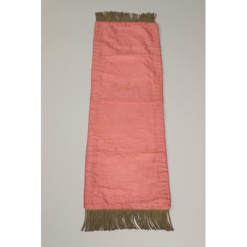 1189 - AN EARLY RED VELVET ITALIAN TABLE RUNNER. possibly 17th century, with 'gold' Florentine braiding of ... 