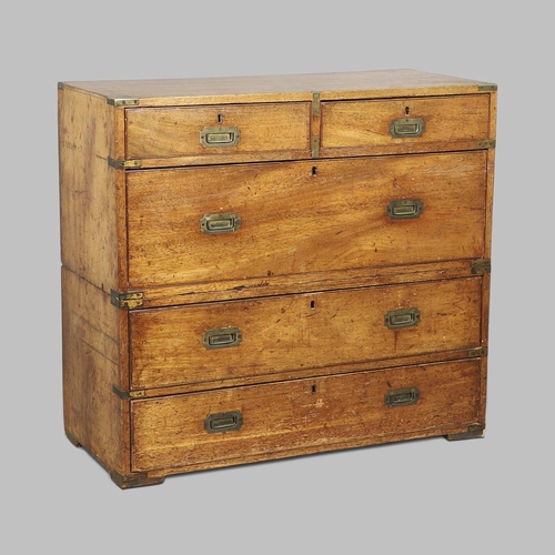 1208 - AN EARLY 19TH CENTURY MAHOGANY CAMPAIGN CHEST. of two short and three long drawers with brass fittin... 