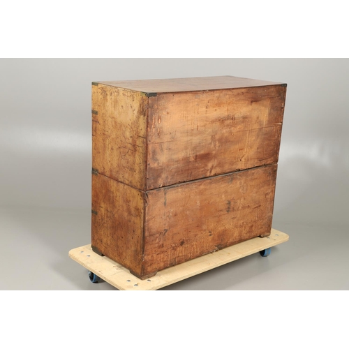 1208 - AN EARLY 19TH CENTURY MAHOGANY CAMPAIGN CHEST. of two short and three long drawers with brass fittin... 