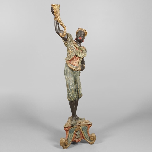 1210 - AN ITALIAN POLYCHROME PAINTED BLACKAMOOR TORCHERE. 20th century, modelled as a female, carved with t... 