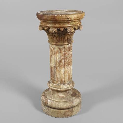 1211 - A 19TH CENTURY CARVED ALABASTER COLUMN. the circular top with carved acanthus leaf capital upon a fl... 