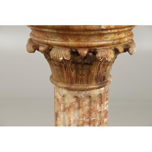 1211 - A 19TH CENTURY CARVED ALABASTER COLUMN. the circular top with carved acanthus leaf capital upon a fl... 