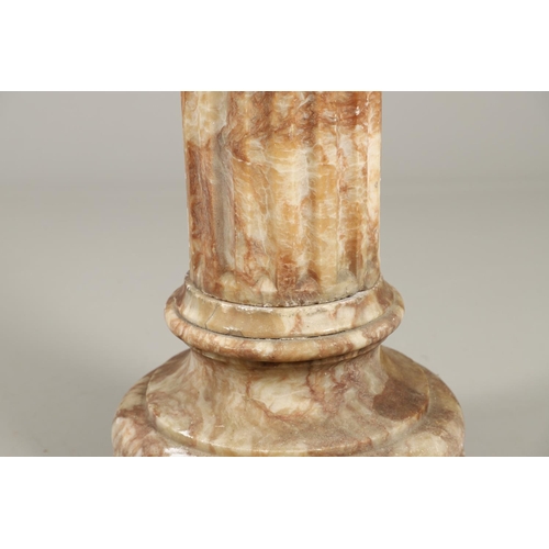 1211 - A 19TH CENTURY CARVED ALABASTER COLUMN. the circular top with carved acanthus leaf capital upon a fl... 